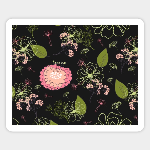 Cute, Pretty Pink and Green Flower Pattern Sticker by JanesCreations